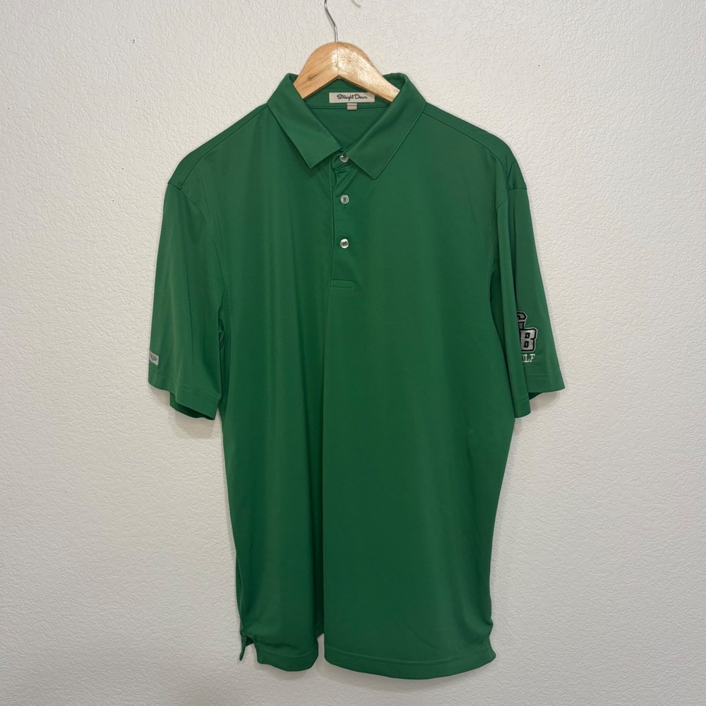 Straight Down Mens Golf Polo Shirt Green Short Sleeve LB Golf Logo Size Large